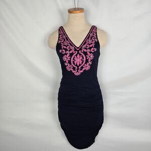 INC Dress Women's S P Navy & Pink Sleeveless Bodycon Stretch Gathered V-Neck